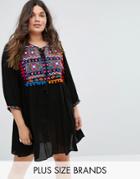 Alice & You Smock Dress With Mirror Embroidery And Pom Pom Trim - Black