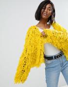 Prettylittlething Shaggy Cardigan - Yellow