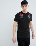 Asos Design T-shirt With Rose Embroidery - Black