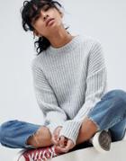Asos Design Chunky Sweater In Rib With Crew Neck-gray