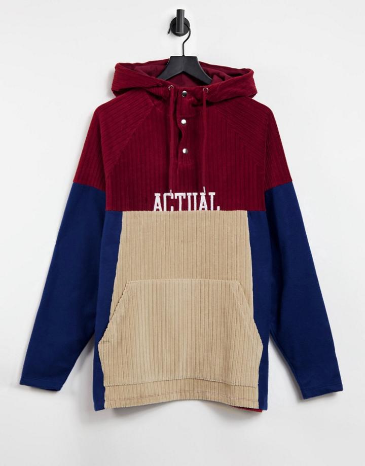 Asos Actual Hoodie In Jumbo Cord With Embroidered Logo In Burgundy