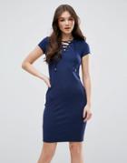 Qed London Tie Up Front Dress - Navy