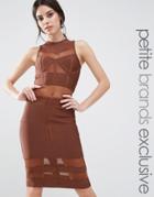 True Decadence Petite Bandage Midi Dress With Mesh Inserts - Brown