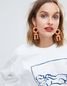 Asos Design Statement Earrings In Geo Shape Design In Orange - Orange
