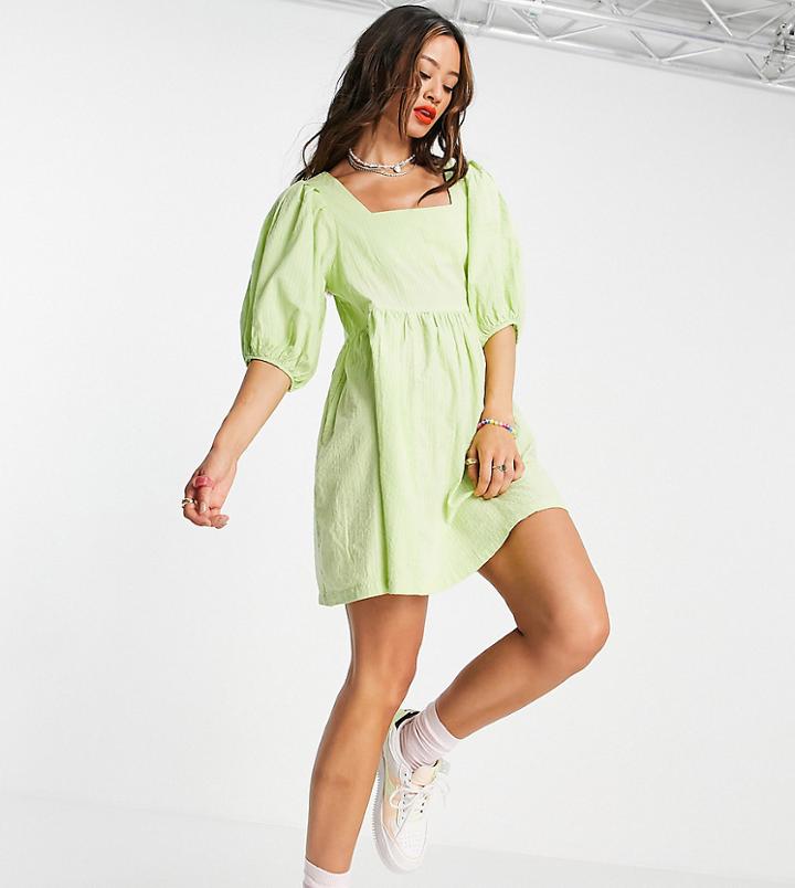 Collusion Seersucker Mini Smock Dress In Green