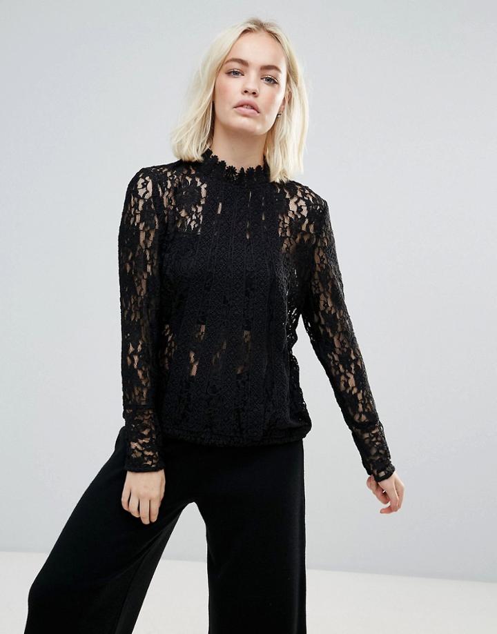 B.young High Neck Lace Blouse - Black