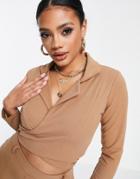 Femme Luxe Cropped Jersey Blazer In Tan - Part Of A Set-brown
