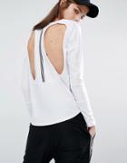 First Base Cut Out Back Long Sleeve Top - White