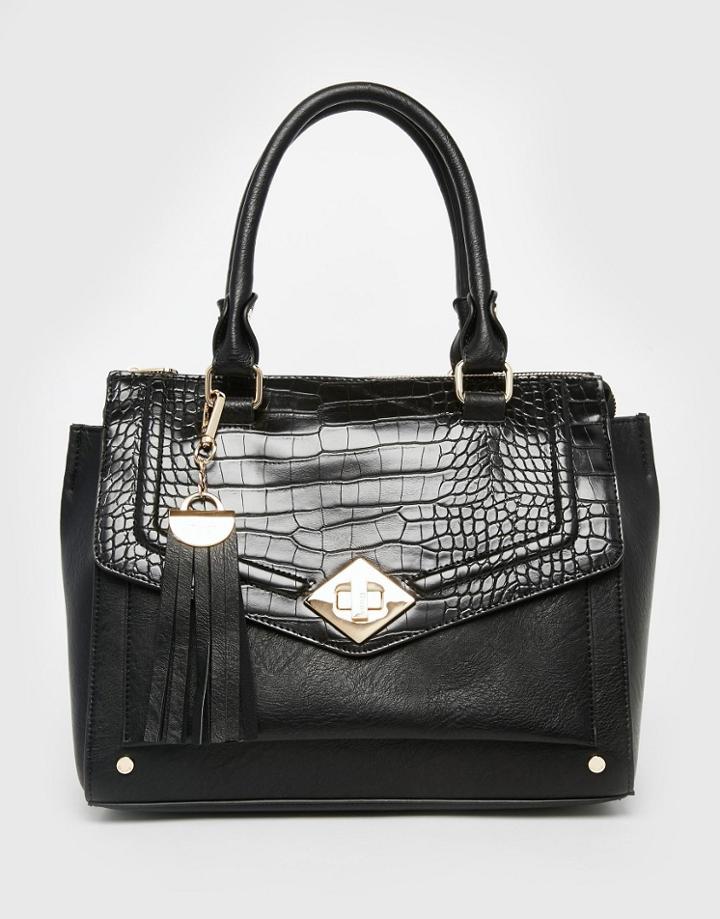 Dune Grab Bag With Mock Croc Panel - Black