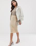 Asos Design Textured Jacquard Pencil Skirt - Cream