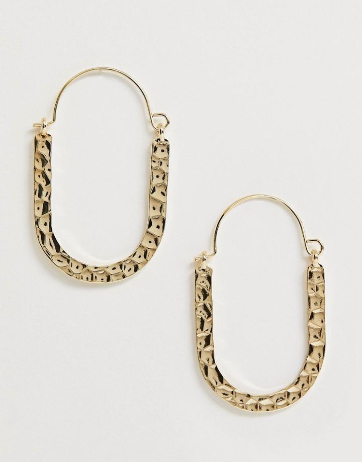 French Connection Hammered Metal Hoop Earrings-gold