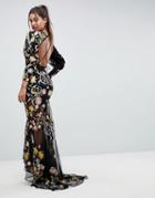 Asos Edition Backless Maxi Dress With Beautiful Embroidery - Multi