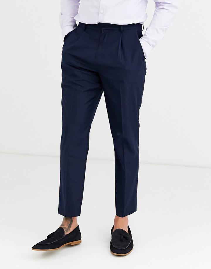 Harry Brown Pleated Draped Wide Leg Pants-navy
