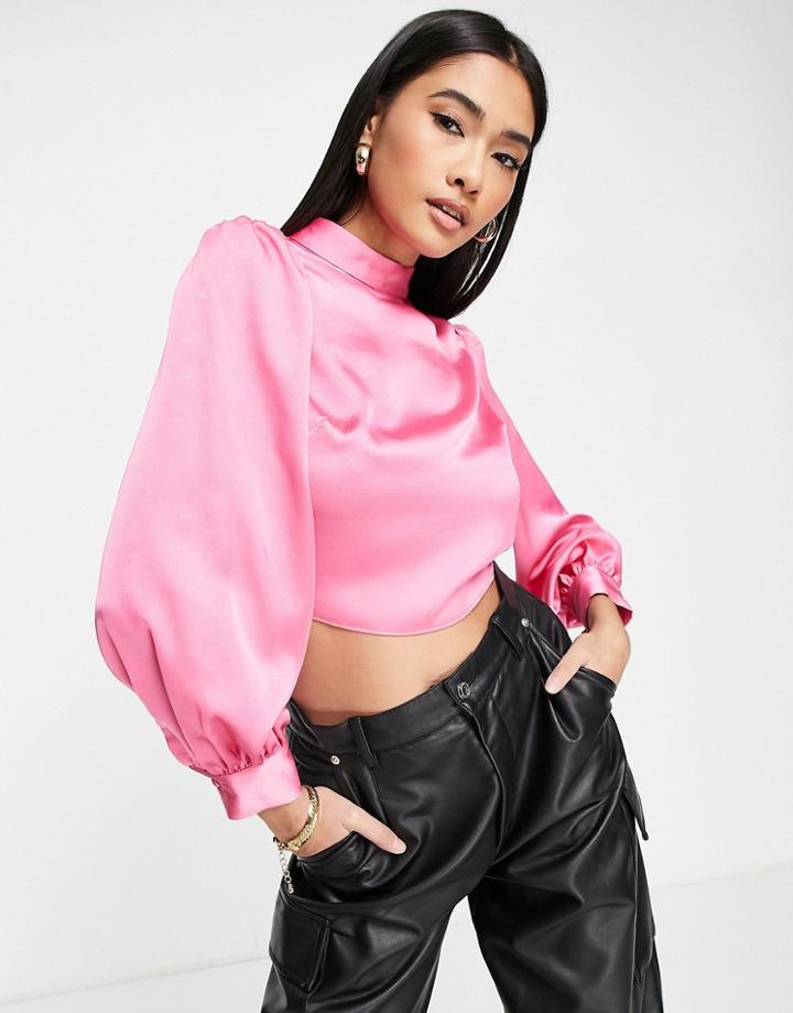 River Island Tie Back High Neck Blouse Is Pink
