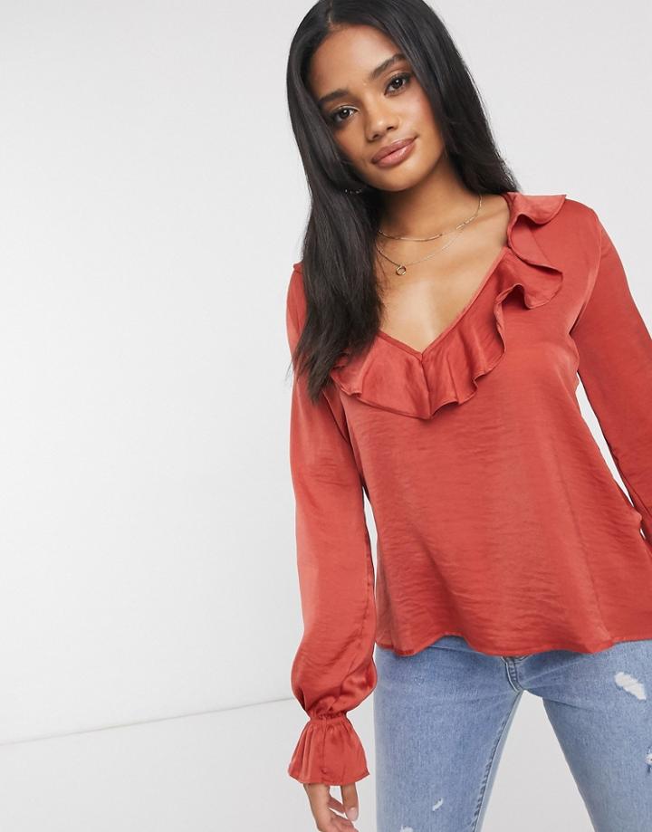Naanaa Frill Detail Blouse In Rust-orange