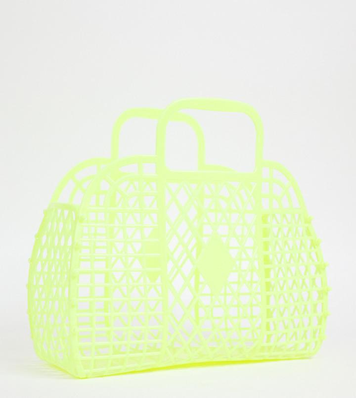 Monki Plastic Basket Bag In Green - Green