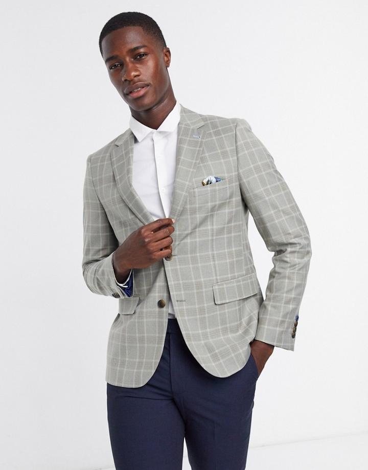 Harry Brown Gray Linen Plaid Slim Fit Suit Jacket-grey