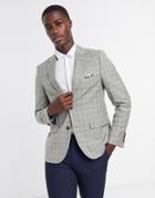 Harry Brown Gray Linen Plaid Slim Fit Suit Jacket-grey