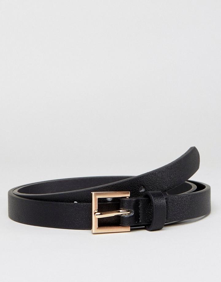 Asos Smart Super Skinny Belt With Burnished Rose Gold Buckle - Black