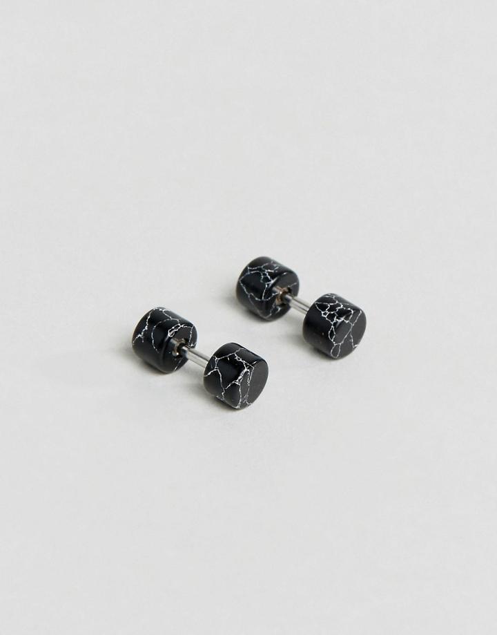 Asos Stone Look Slim Plug Earrings In Black - Black