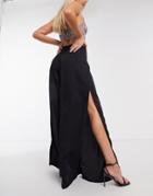 Ax Paris Side Split Wide Leg Pants In Black-blue