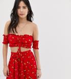 Kiss The Sky Bardot Crop Top In Floral Two-piece - Red