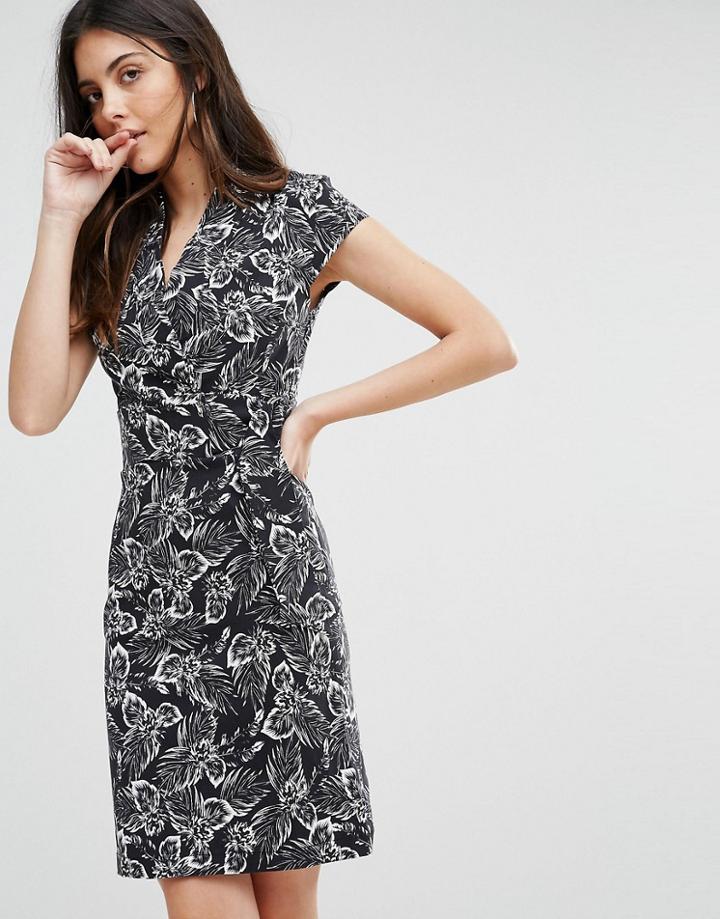 Liquorish Monochrome Leaf Print D Ring Dress - Black