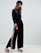 Miss Sixty Wide Leg Pants With Popper And Seam Detail-black