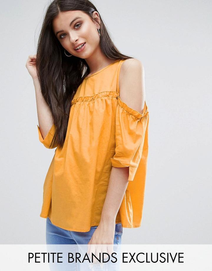 Missguided Petite Cold Shoulder Ruffle Detail Smock Top - Yellow