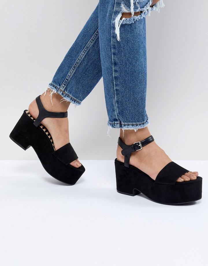 Pull & Bear Flatform Heel Sandal In Black - Black