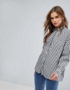 Bershka Striped Shirt With Ring Detail - Gray