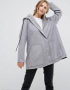 Missguided Oversized Hooded Faux Suede Coat - Gray