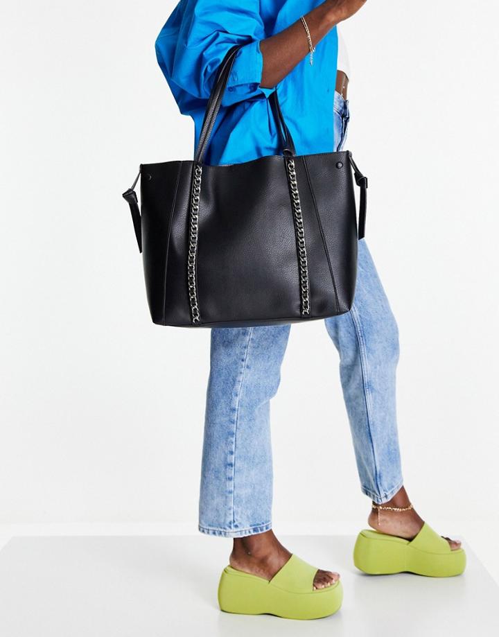 Topshop Pu Bonded Chain Tote Bag In Black