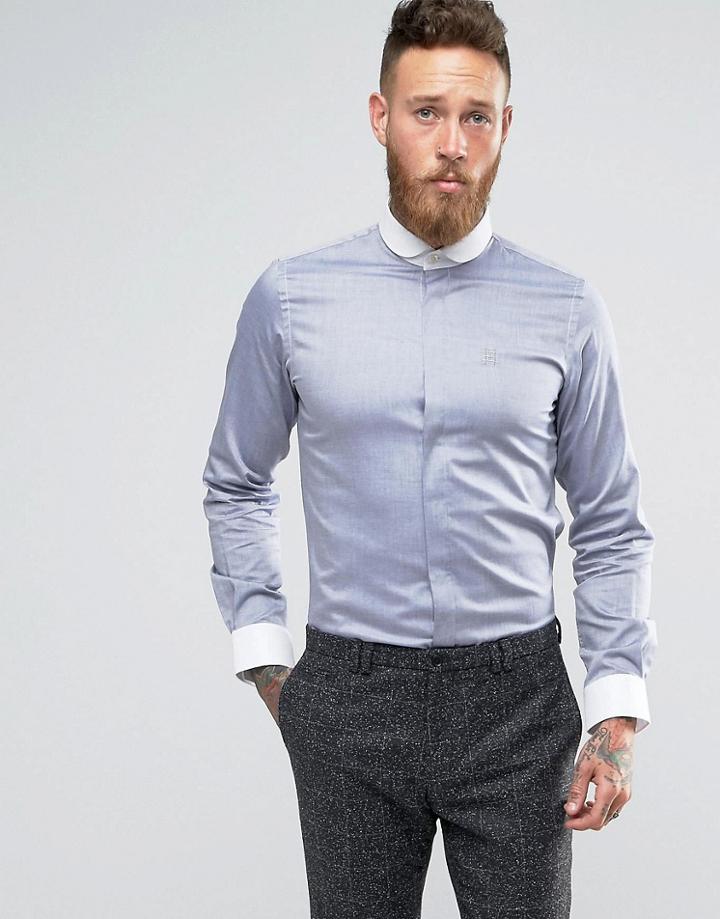 Hart Hollywood Slim Shirt With White Penny Collar - Blue