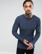 Asos Muscle Fit Ribbed Sweater In Blue - Blue
