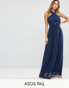 Asos Tall Chiffon Twist Front Ruched Maxi Dress - Navy