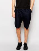 Asos Drop Crotch Shorts In Navy Drape Fabric - Navy