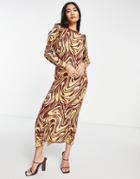 Y.a.s Knit Midi Dress In Brown Swirl Print