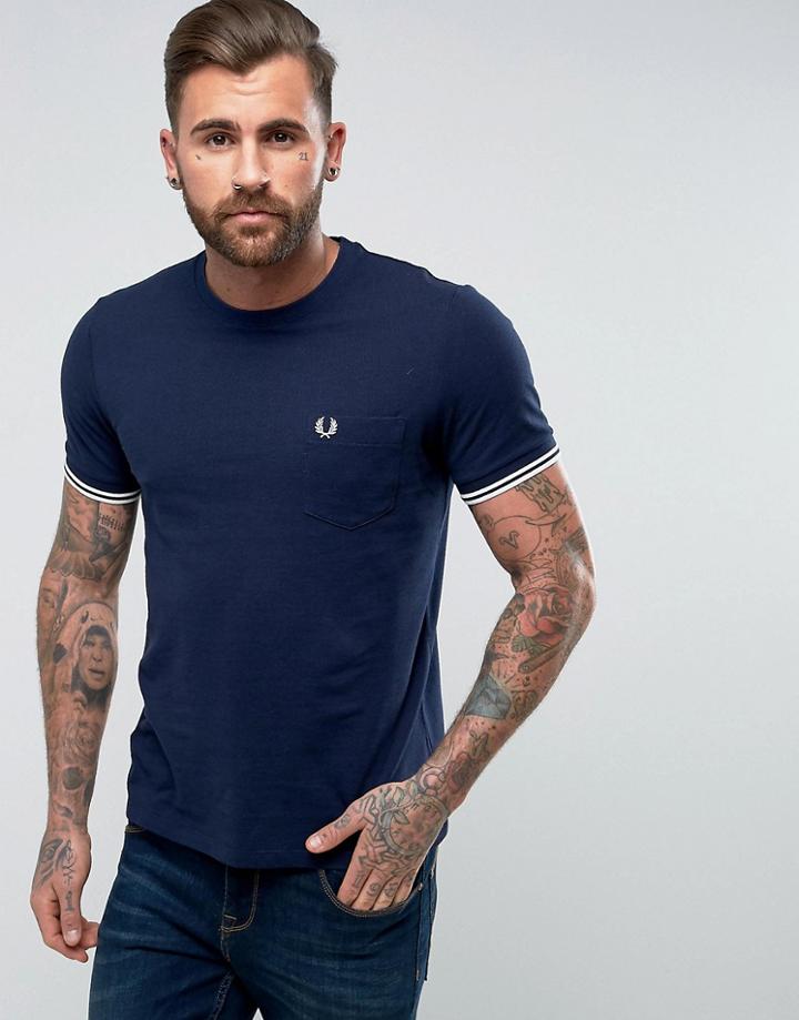 Fred Perry Slim Fit Tipped Sleeve Pique T-shirt Navy - Navy