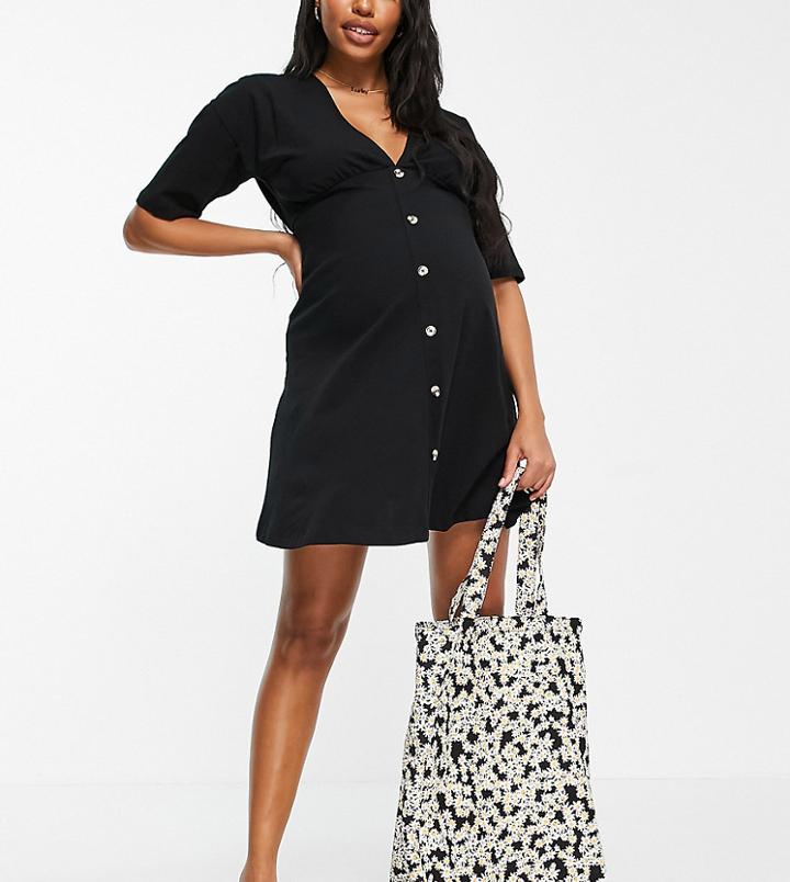 Asos Design Maternity Tea Dress With Horn Buttons In Black