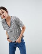 Asos Design Linen V-neck T-shirt In Stripe - Multi