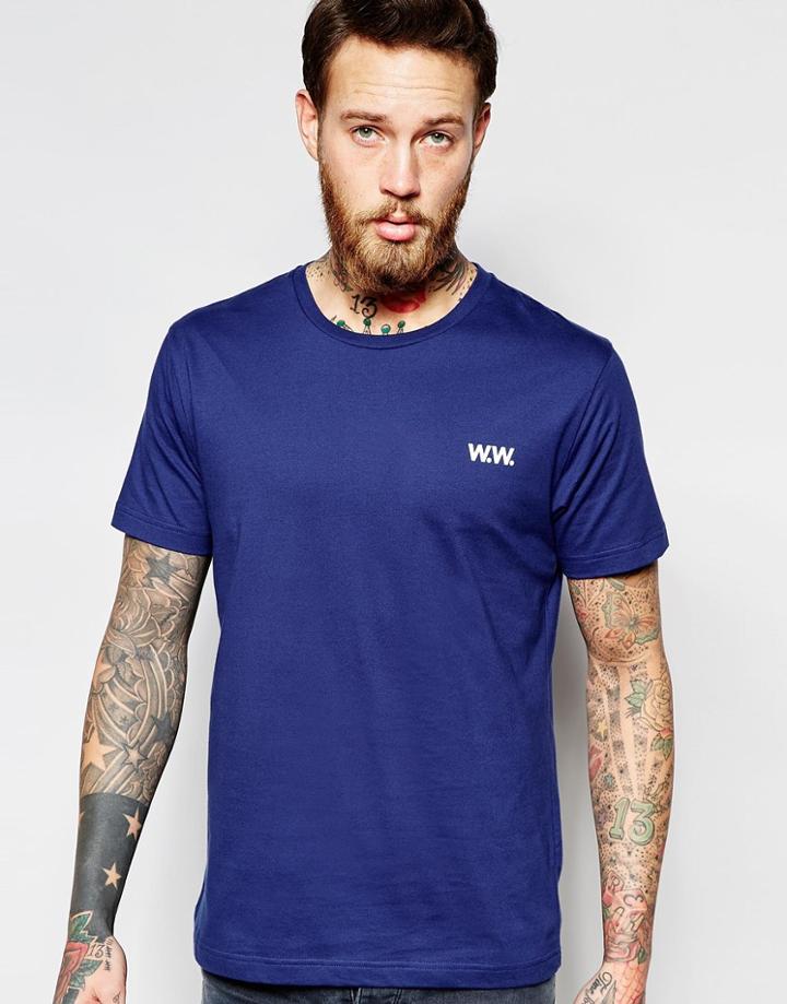 Wood Wood T-shirt With Ww Chest Logo In Navy - Navy