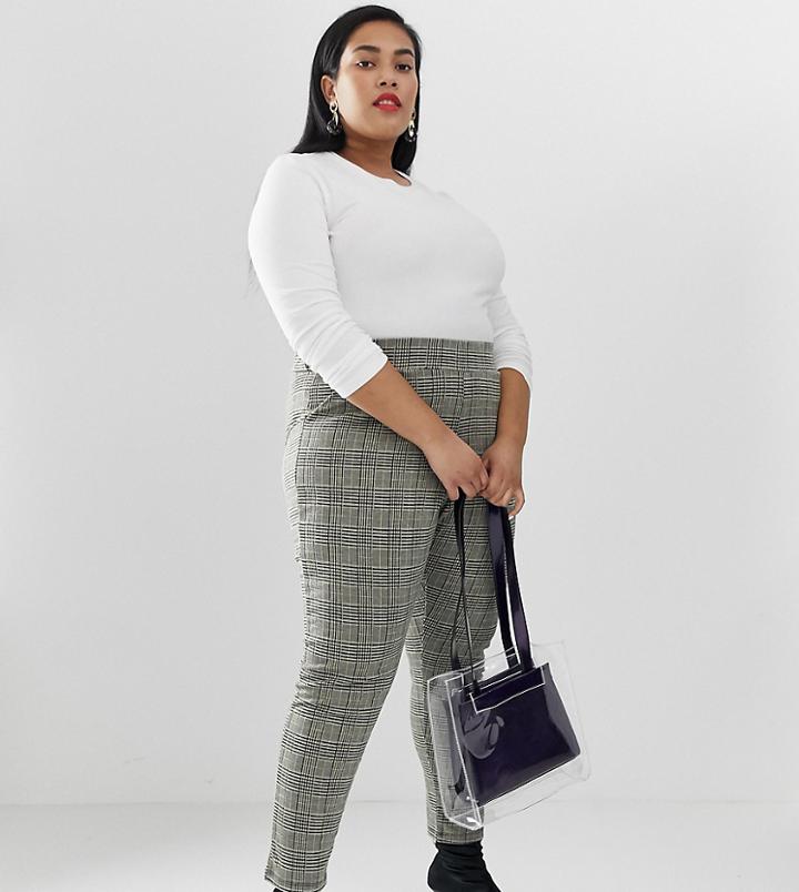 Junarose High Waist Check Tapered Pants-gray