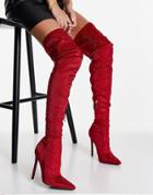 Asos Design Kamila Embellished Over The Knee Boots In Red