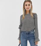 Reclaimed Vintage Inspired Top In Houndstooth With Ruffle Detail - Multi
