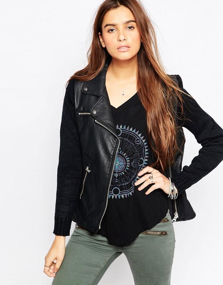 Vintage Havana Pu Biker Jacket - Black