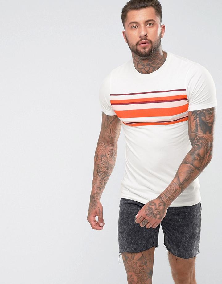 Asos Muscle T-shirt With Tonal Chest Stripe - White