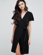 Love & Other Things Wrap Front Midi Dress - Black