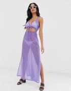 Asos Design Maxi Beach Dress With Cut Out Waist In Neon Lilac Jersey - Purple