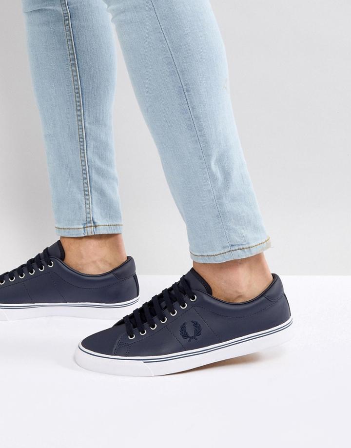 Fred Perry Underspin Leather Sneakers In Navy - Navy